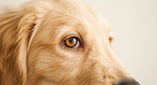 A close-up of a young dog's vibrant eye, bright with boundless energy